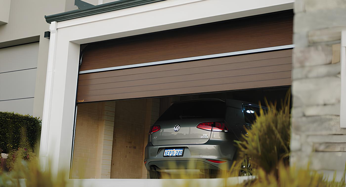 A garage door opening.